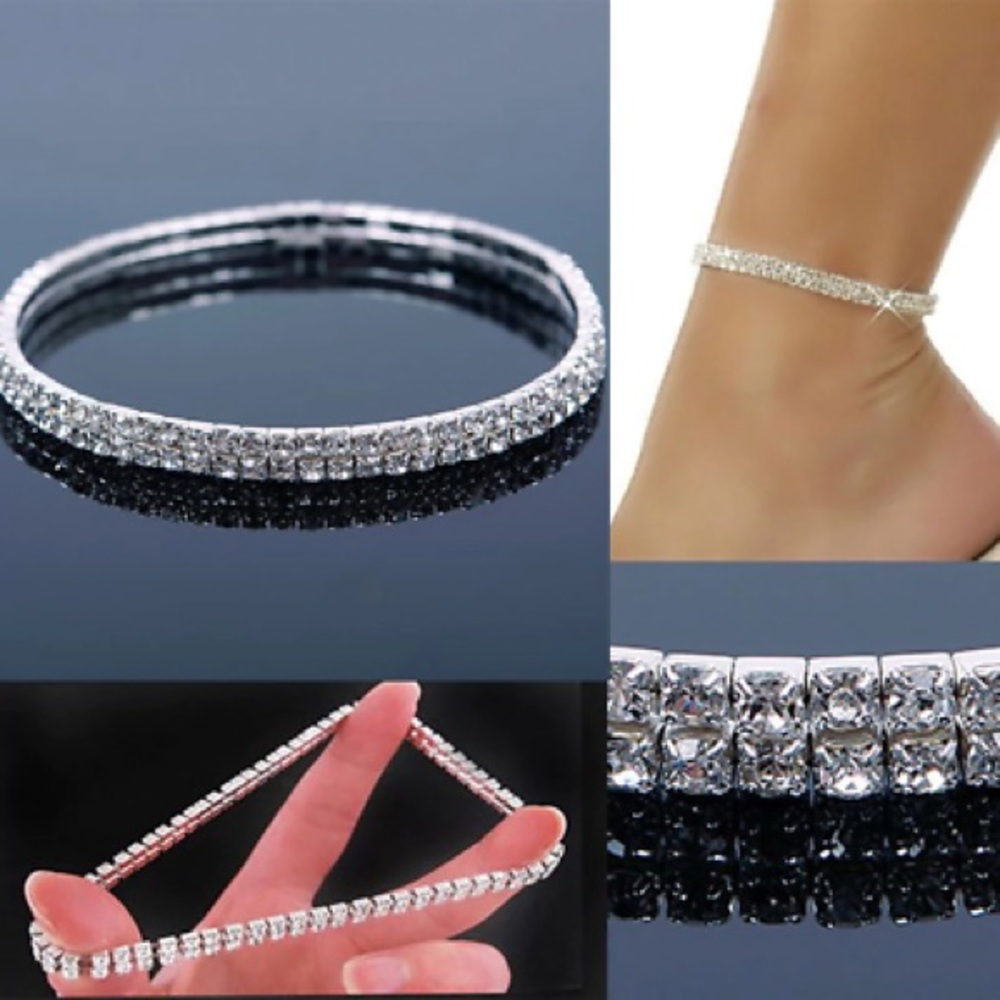 Stretchable rhinestone ankle bracelet  CZ sparkle - Picture 3 of 6